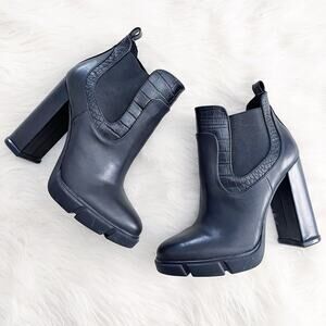 Gianni Bini Black Leather Lug Sole Platform Booties
